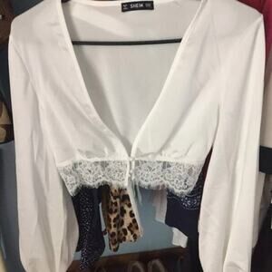 Button Front Eyelash Lace Hem Crop Top